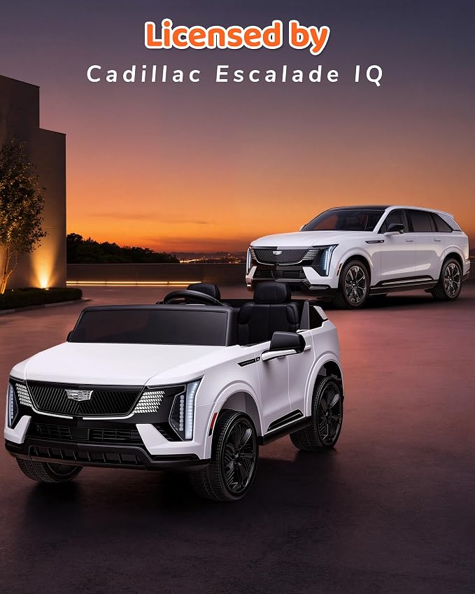 Firstness 2 Seater Ride on Car for Kids 24V Licensed Cadillac Escalade IQ Powered Wheels with Remote Control 400W Electric Ride on Toy with 3 Speed Light Music 7AH Battery Car for Kids Ages 3-8, White