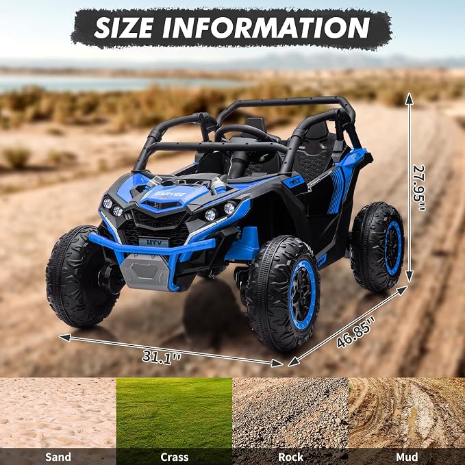 Garvee 24V 2-Seater Kids Ride on Car with Remote Control 4WD Electric Truck, Ride on Toy Off-Road UTV with 4-Wheel Shock Absorber, LED Lights, Music