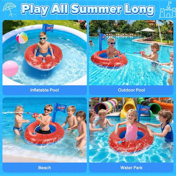Kids Pool Float with Water Gun, Inflatable Ride-on Kids Pool Floats Toys for Boys & Girls Ages 3 4 5 6 7 8, Toddlers Pool Toys for Swimming Pool, Beach, Summer Outdoor Games