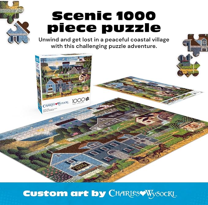 Buffalo Games Charles Wysocki - Sunset Bay - 1000 Piece Jigsaw Puzzle, 26.75 x 19.75 in - 1000 Piece Puzzle for Adults - Clean Cut Sections - Reference Poster Included