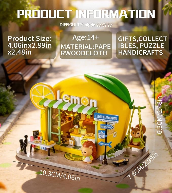 Roroom DIY Miniature House Kit, Hedgehog Drink Shop Book Nook Kit with LED Light,3D Wooden Puzzle Miniature Dollhouse Kit for Bookshelf Decor-Creative Crafts for Family and Friends