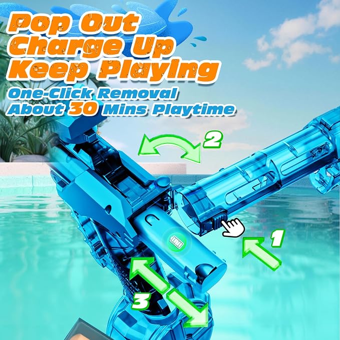 Electric Water Gun for Adults & Kids, Automatic Squirt Gun with 26 FT Range, Flashing Muzzle, USB Rechargeable Battery, 320cc Drum Reservoir, Outdoor Beach Pool Party Toys for Boys Girls,Blue