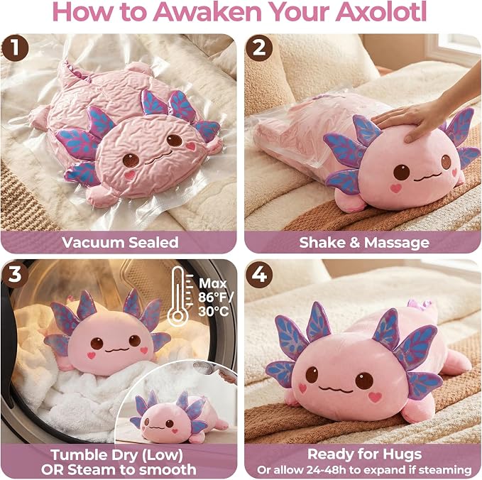 Mewaii Cute Axolotl Plush Pillow, Kawaii Plushies Pink Axolotl Stuffed Animals, Squishy Plushies, Cuddle Plush Pillow for Kids & Girls (13 Inch)