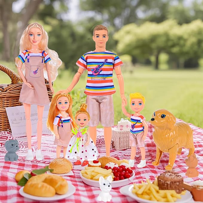 Family Dollhouse Dolls Playset - 6 People with Dollhouse Pets Included Pregnant Mom Dad 3 Kids and Accessories for 3-12 Years Old Toddlers Gift