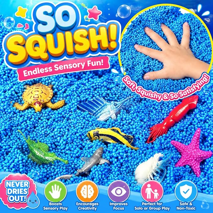 Carolart Ocean Sensory Table with Sands, Bin with Lid, Indoor Outdoor Use, Sand Art Kit for Boys and Girls, Toys for Toddlers Age 3-5, 17x11.5x10.2 Inches