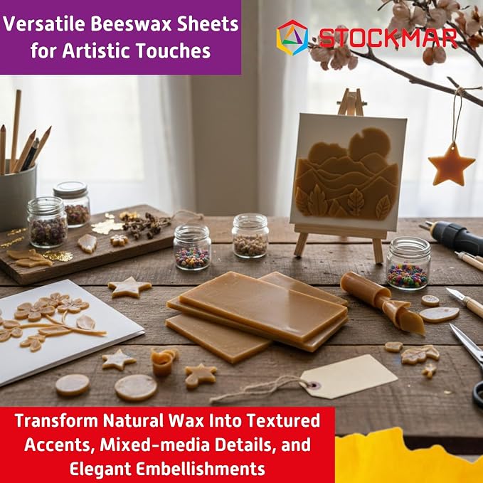 Stockmar Modelling Beeswax Sheets – 3 Sheets of Natural Color for Creative Sculpting, Handwork, Artistic Designs, and Shaping – Malleable Beeswax Arts and Crafts Supplies for Artists