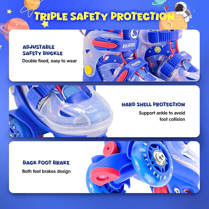 SULIFEEL Adjustable Roller Skates for Girls Boys Kids,Fun Illuminating Light Up Flash Wheels Three-Point Type Balance Suitable for Beginners Indoor Roller Skating