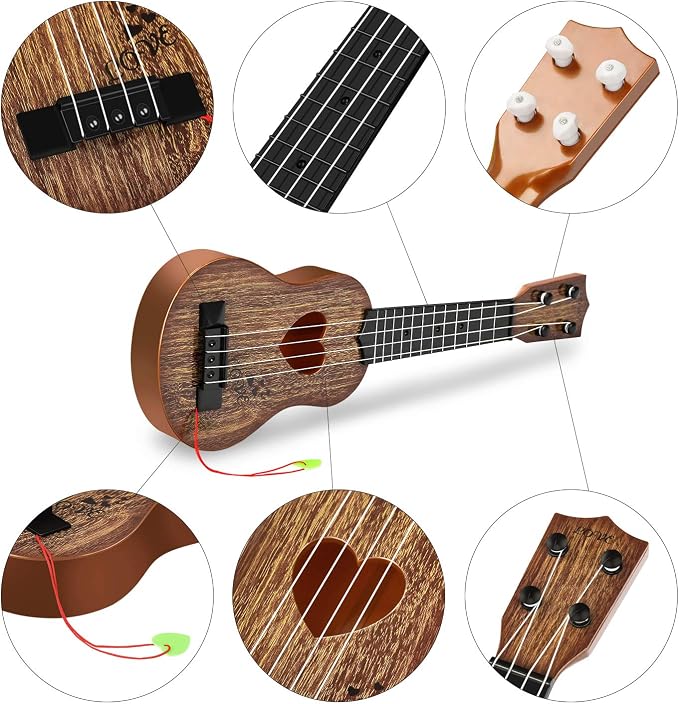 YEZI Classical Ukulele for Kids, Mini Toddler Guitar Toy with Pick, Educational Musical Instrument for Preschool Boys Girls, Early Learning Music Toy for Ages 3 4 5 6+ Years Old, Maroon