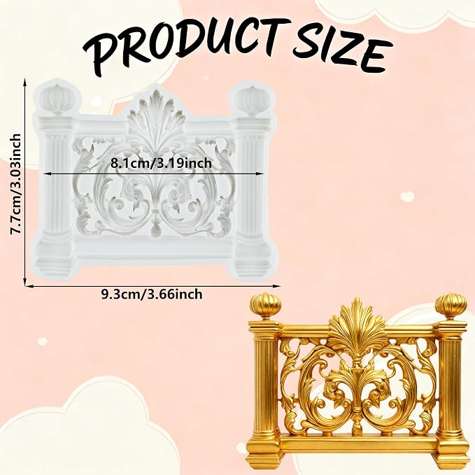 Baroque Fence Polymer Clay Molds European Relief Fence Silicone Mold for Jewelry Making Epoxy Resin Casting Air Dry Polymer Clay Craft