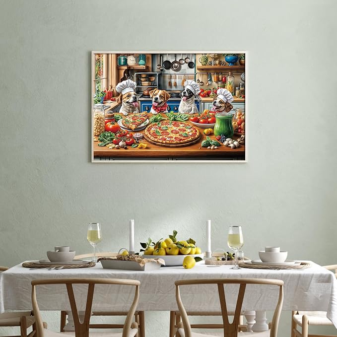 Funny Dog Pizza Jigsaw Puzzle, 1000 Piece Puzzle for Adults, Food Kitchen Puzzles, Animal Pet Lover Challenging Puzzles, Interlock Perfectly No Dust, Gifts for Mother's Father's Day