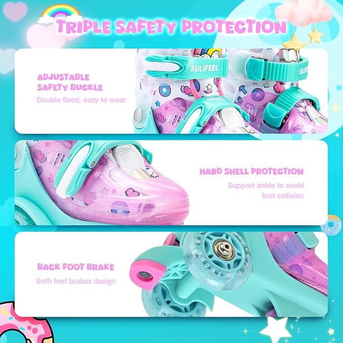 SULIFEEL Adjustable Roller Skates for Girls Boys Kids,Fun Illuminating Light Up Flash Wheels Three-Point Type Balance Suitable for Beginners Indoor Roller Skating