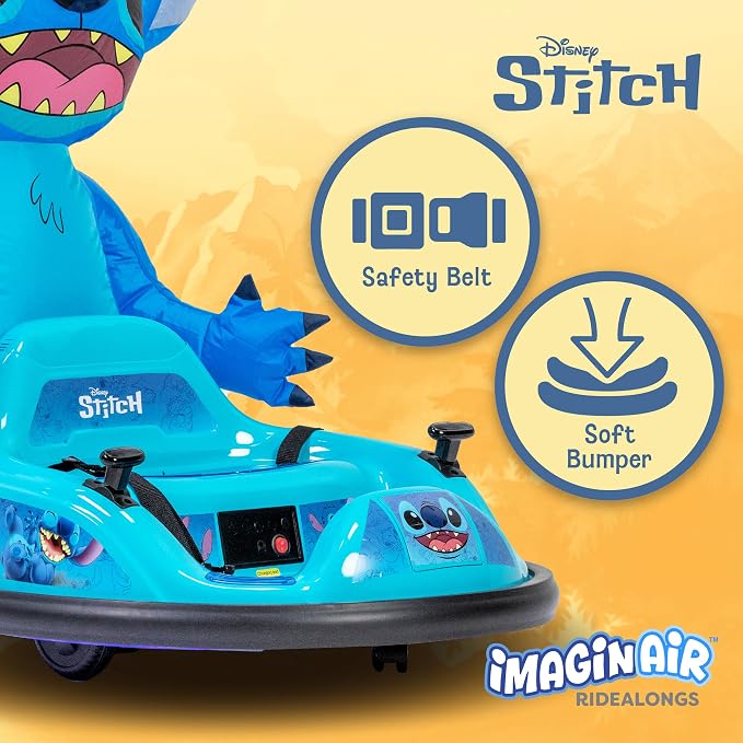 6V Stitch Toys Kids Bumper Car - Kids Electric Ride On Car, Toddler Toy, Auto-Inflated, Parent Remote Control, 360° Spins, LED Lights, 1MPH Speed, Max Weight of 66lbs, Age 1.5-4yrs