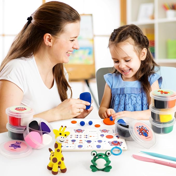 Air Dry Clay Kit for Kids, 12 Animals Modeling Clay for Kids, Molding Clay with Tutorial Cards & Video, 8 Sculpting Tools, Ultra Light, Safe & Non-Toxic, DIY Arts and Crafts Toys Gifts for Boys Girls