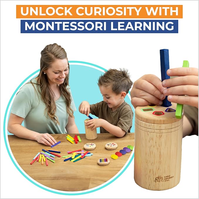 4 in 1 Montessori Toys for 2 3 4 Year Old, Wooden Color Sorting Toys for Toddlers 1-3, Preschool Learning Activities Fine Motor Skills Matching Games, Sensory Color Sorting Toy, Gift for Boy Girl