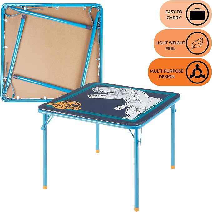 Jurassic World 3 Piece Kids Table and Chair Set,Activity Table with 2 Foldable Chairs, Dinosaur-Themed Furniture, Perfect for Playroom, Arts & Crafts, Ages 3+