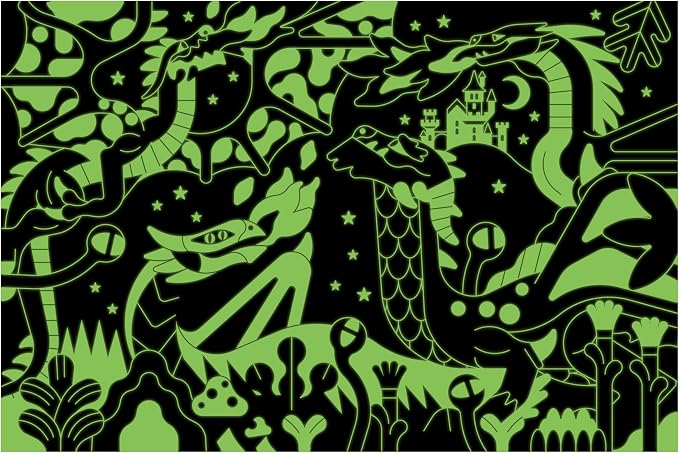 Mudpuppy Dragons – 100 Piece Glow in The Dark Jigsaw Puzzle with a Fantastical Scene of Fire Breathing Dragons and Hidden Medieval Details in The Dark