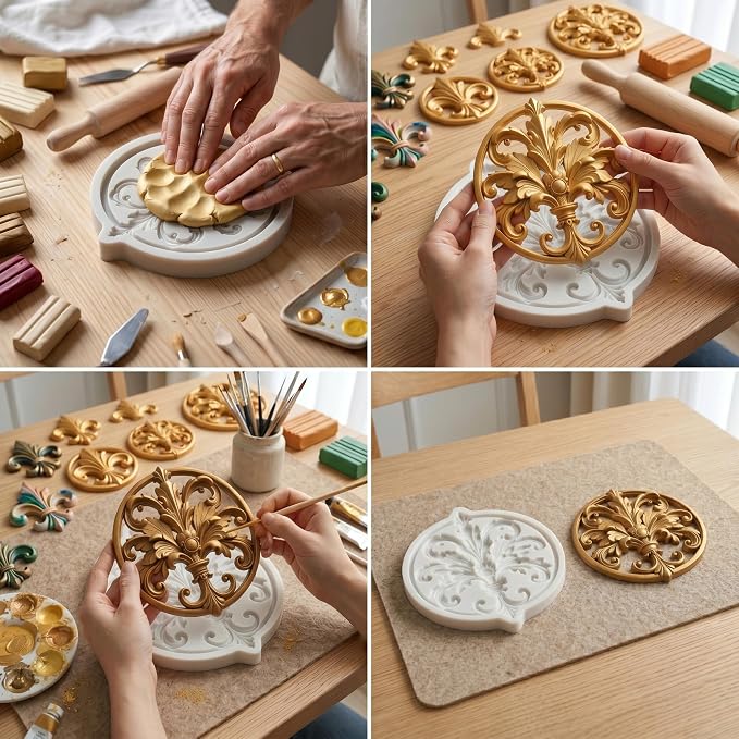 Photo Frame Polymer Clay Mold Baroque Scroll Relief Frame Silicone Molds for Jewelry Making Epoxy Resin Casting Air Dry Polymer Clay Craft