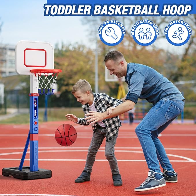 HYES Toddler Basketball Hoop, 55" Height Adjustable Basketball Hoop for Kids 3-5, Kids Basketball Goal, Indoor Outdoor Sport Toys Christmas Birthday Gifts for Baby Boys Girls