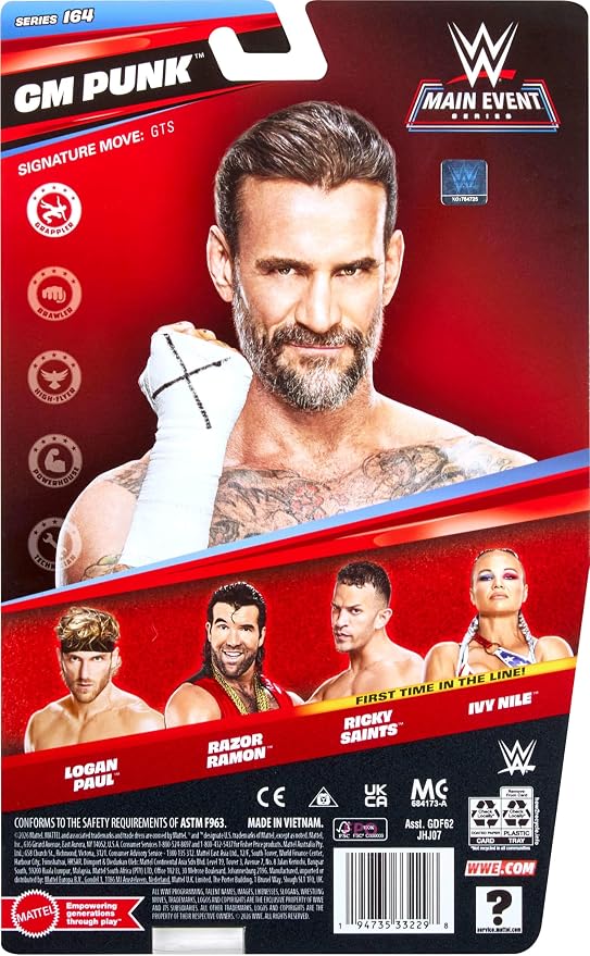 Mattel WWE CM Punk Action Figure, Main Event Series #164, 6-inch Collectible Superstar with 14 Articulation Points & Life-Like Look