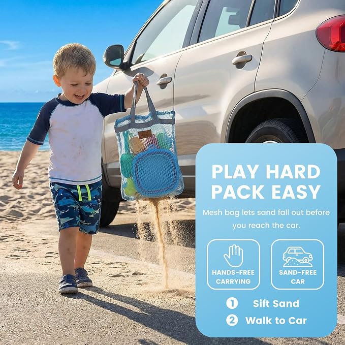 LovesTown Collapsible Beach Toys for Kids, Collapsible Sand Bucket and Shovels Set with Mesh Bag & Sand Molds, Beach Vacation Essentials, 19PCS