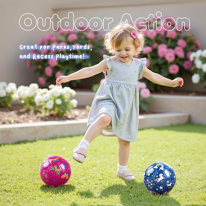 INPODAK Soccer Ball Size 3 Size 2 for Toddlers Kids 1-3 3-8, 1 or 2 Pack Cartoon Small Dinosaur Unicorn Soccer Ball Gifts for Girls Boys, Indoor Outdoor Sports Play Toys Birthday Gifts with Pump