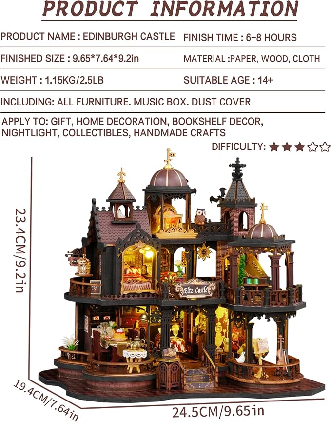 Spilay DIY Miniature House Kit for Adults, Miniature Dollhouse Kit | With Music Box & Dust Cover, Wooden Craft Building Set for Bookshelf Decor, Home Display & Creative Gifts for DIY Lovers