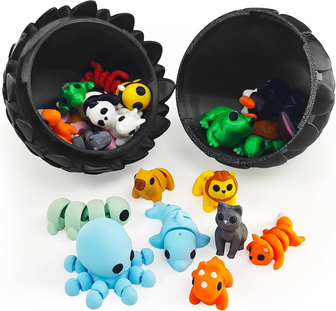 25 pcs Animal Figurines with Dragon Egg, 3D Printed Animal Figurines Set with Dragon Egg, Articulated, Party Favors, Gifts for Boys Girls Toddlers, Office Desk Pets, Classroom Rewards
