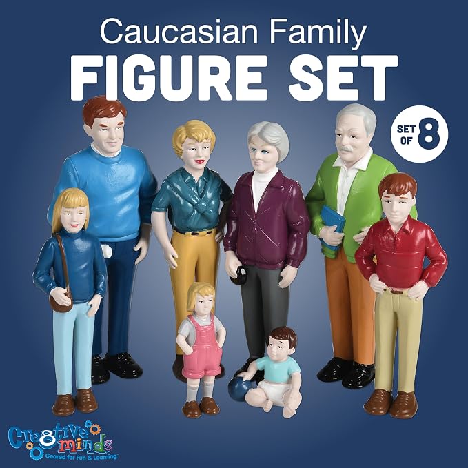 Creative Minds Marvel Education Caucasian Family Toy Figure Set for Kids Ages 3+, Set of 8 Inclusive and Diverse Dollhouse Toy Figurines, Multicolor