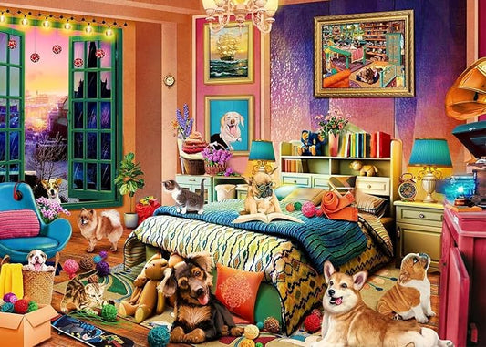 Jigsaw Puzzles for Adults 1000 Pieces, Pets Room with Poster Interlock Perfectly Letter on Back No Dust, Home Decor Toy for Men Women Elders Seniors (27.5"x19.6")