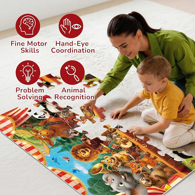 BenBen Floor Puzzles for Kids Ages 3-5, 48 Piece 2 x 3 feet Forest Animals Puzzles for Kids Ages 4-6, Large Pieces Jumbo Jigsaw Puzzles for Toddlers, Gift for Boys Girls