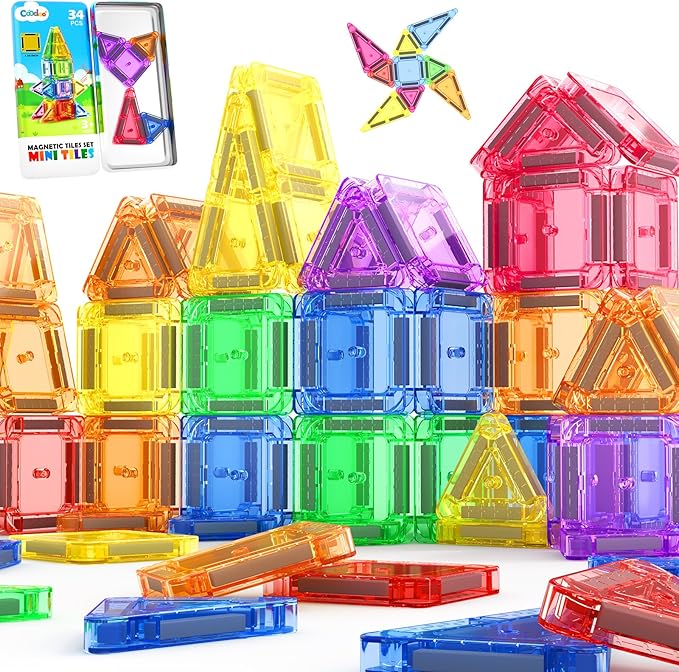 Coodoo Magnetic Tiles for Kids Ages 4-8 Toddler Toys Magnetic Blocks Building Toy STEM Outdoor Kids Toys Gift for Boys & Girls 3+ Year Old, Pocket-Sized Mini Tiles for Classroom Must Haves