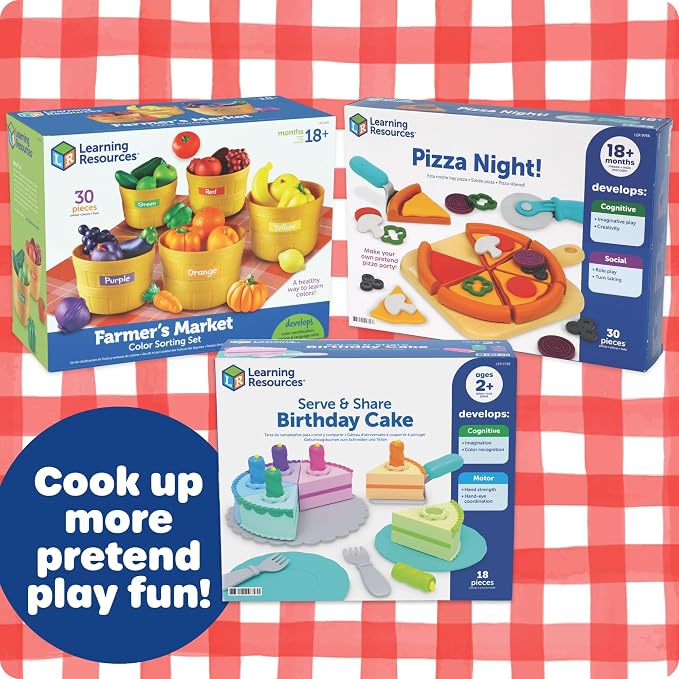 Learning Resources Farmer's Market Color Sorting Set - Pretend Play Food Sets for Kids Kitchen, Color Sorting Toys, Plastic Fruit and Vegetable Toy for Kids Kitchen Set, Play Food for Toddlers 1-3
