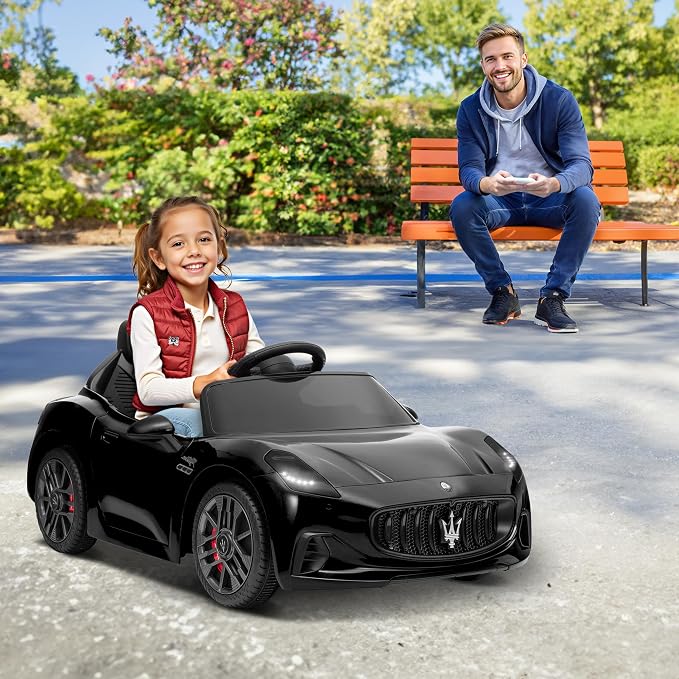 Winado 12V Ride on Car, Licensed Maserati Electric Car for Toddlers W/Remote Control, Battery Car for Kids with Bluetooth, 3 Speeds, LED & Rear Lights, Music & Horn (Black)
