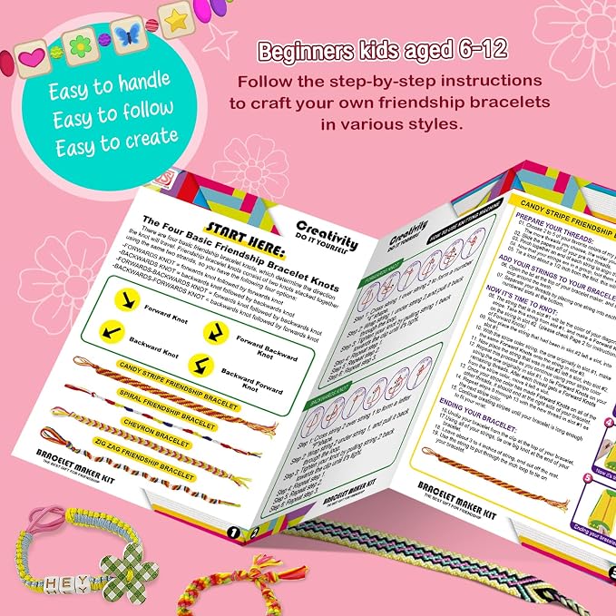 CEUCAL Bracelet Making Kit for Girls - Friendship Bracelet Kit - Birthday Gifts for Ages 6 7 8 9 10 11 12 Year, Arts and Crafts for Kids Ages 8-12 Teen String Bracelets Maker Pink