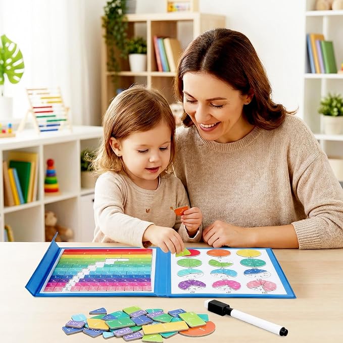 Magnetic Fraction Demonstration Book Educational Puzzle, Magnetic Fractions Book for Kids Fraction Math Manipulatives Fractions Tiles Montessori-inspired Score Disk Demonstrator for Elementary School