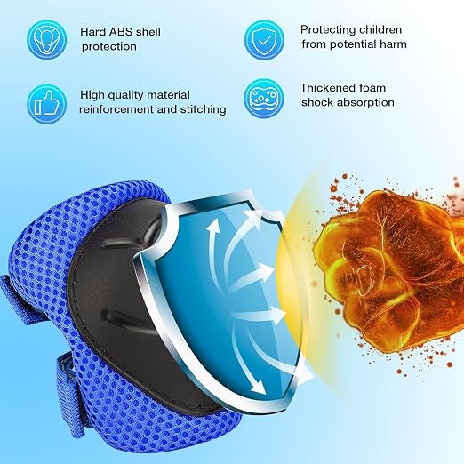 Kids Protective Gear Set - Knee Pads Elbow Pads with Wrist Guards for Ages 3-12 | 3-in-1 Safety Protective Gear for Skating, Cycling, Biking, Roller Skates, Scooters (Blue, ‎M(8-12Years))