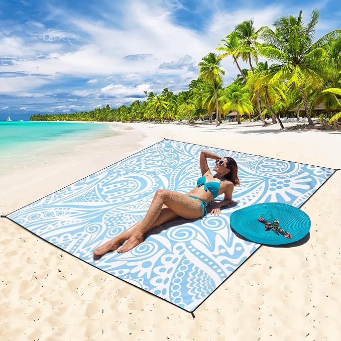 HIHOHO Beach Blanket Waterproof Sandproof Extra Large Beach Mat 79" X 83"/120"x108"for 1-8 Adults Quick Drying Durable Outdoor Picnic Mat for Beach Travel Camping Hiking