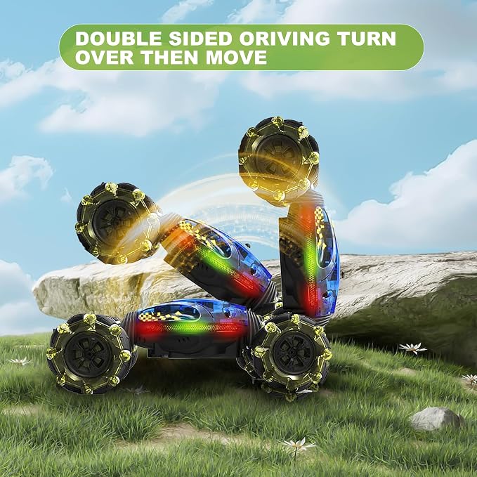 Gesture RC Car,1:24 4WD Transform Off-Road Stunt Car with Gesture & Remote Control, 360° Flips Drift Vehicle with LED Lights Music, All Terrain Toy Cars Gifts for Boys Girls Age 6-12