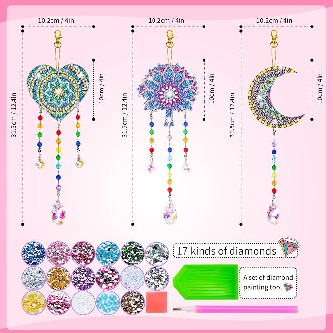 Gift for 6-7-8-9-10 Yeal Old Girls Boys: Arts and Crafts for Kids Age 6-8-10-12 Diamond Art Wind Chimes Kit for Girl Toys Age 5-11 Present Sun Catcher DIY Paint by Numbers for Adult Gem Painting Kit