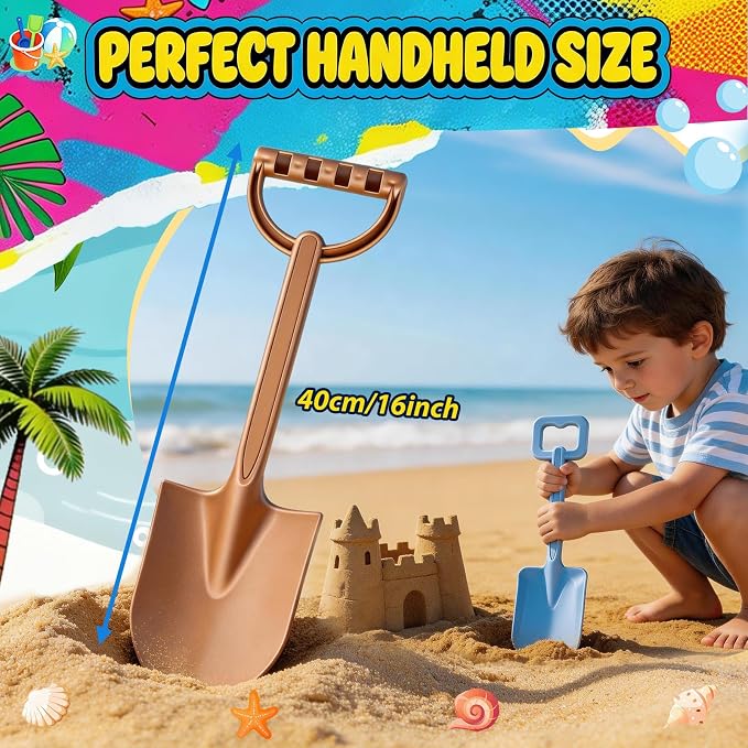 16" Beach Shovels Set for Kids & Adults, Perfect for Beach Digging, Sandbox Play, Garden Tasks, Snow Shoveling & Outdoor Fun, Ideal for Party Bundles, Gardening Planting, Summer Activity Essentials