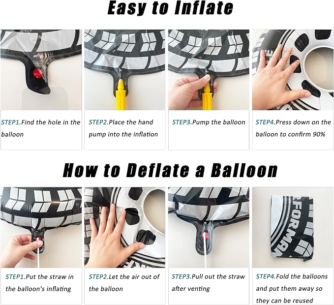 4PCS tire balloons black and white checkered balloon Foil Balloon Race car Tire balloons for birthday boy race Themed party Baby Shower Decorations