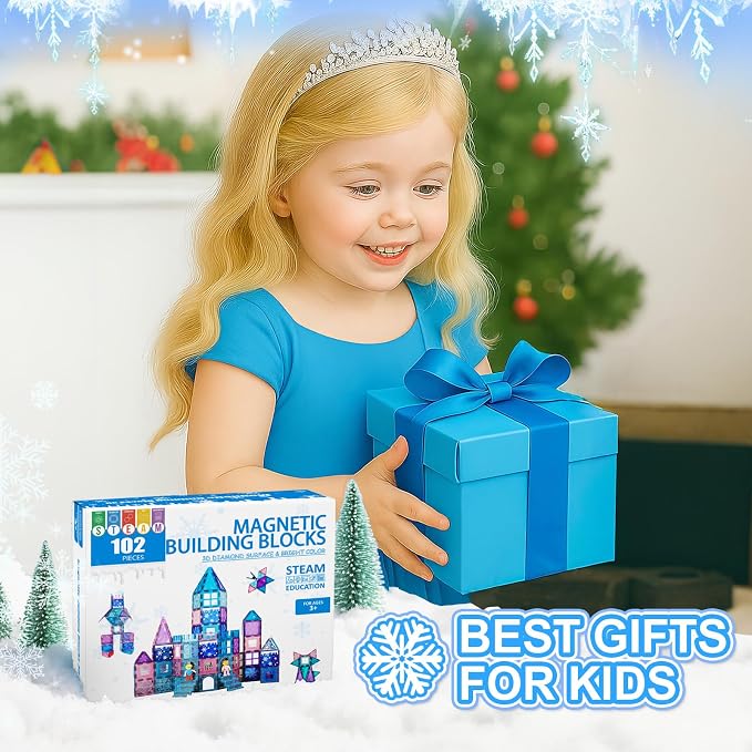 Paaxido Magnetic Tiles, 102 Pieces Diamond Magnetic Building Blocks for Girls, Princess Castle Kids Magnet Toys, STEM Educational Toys Gifts for Kids Toddlers Girls & Boys 3 4 5 6 7 8+ Year Old