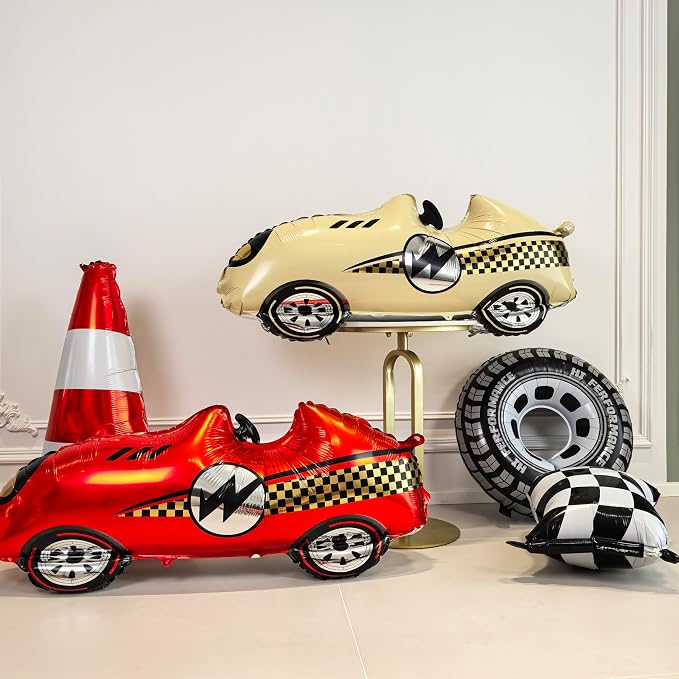 3D Self standing Race Car Tire Foil Balloon car balloons for birthday boy race Themed party Baby Shower Decorations Supplies