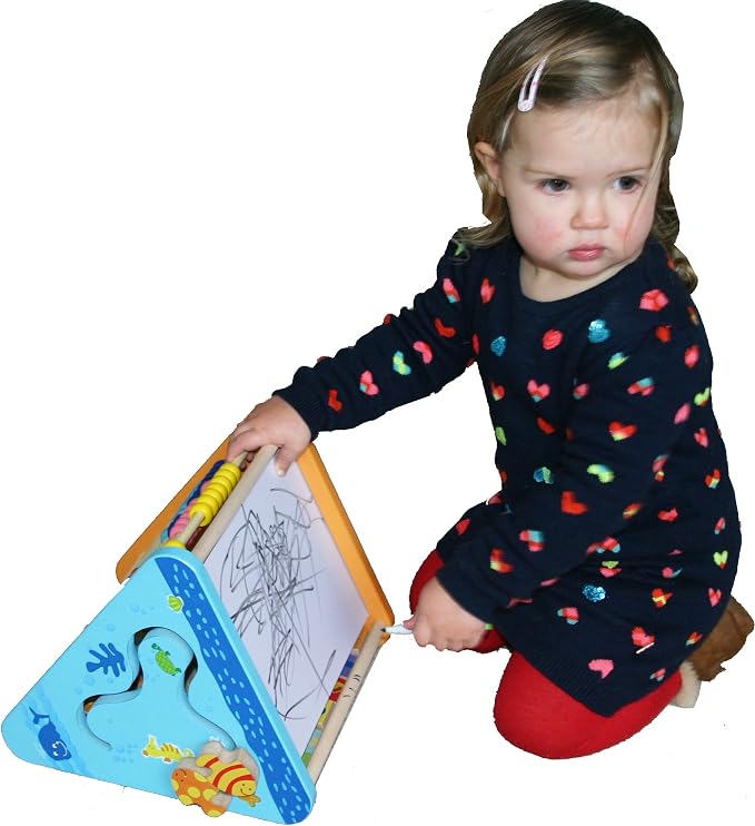 TOWO Wooden Activity Centre Triangle Toys - flip Flop Alphabet Blocks Abacus Clock - Activity Cube for Toddlers 5 in 1- for Babies Montessori Learning-Wooden Toys for 1 Year Old