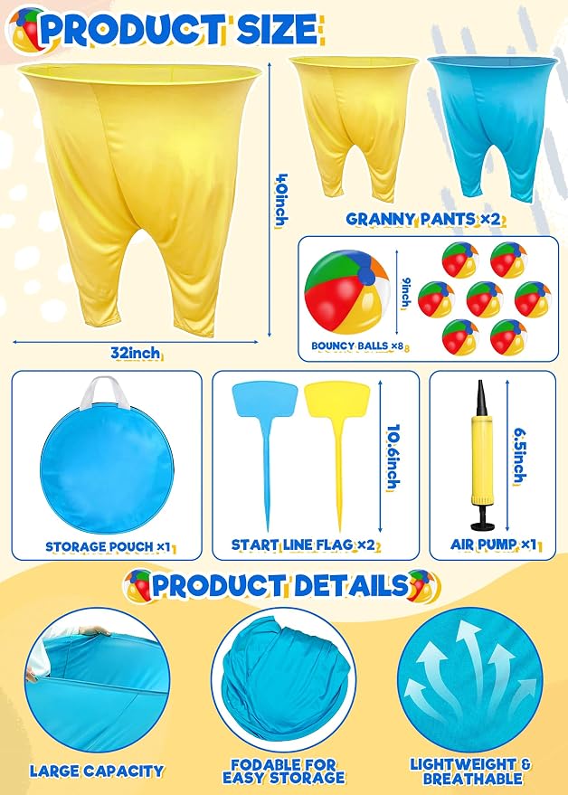 Granny Pants Yard Game, Granny Pants Party Game with Oversized Pants Bouncy Balls Ground Stakes Storage Bag and Air Pumps, Outdoor Tossing Games for Adults Family Carnival Party Reunion Gathering