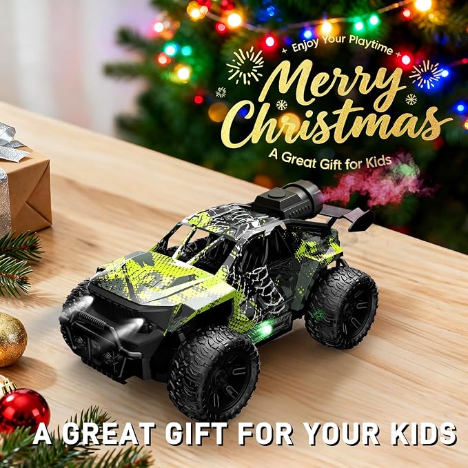 1:18 RC Monster Truck for Boys, Kids 4-7-8-12, All-Terrain Off-Road Remote Control Car with LED Lights & Spray, 40 Min Playtime, 2.4GHz Fast Response Graffiti Jeep Toy Gift RC Car for Kids