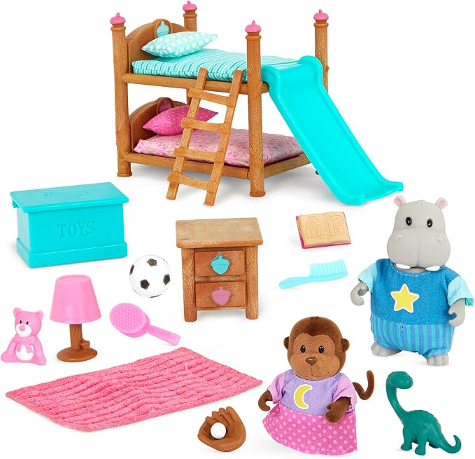 Li'l Woodzeez – Bunk Bed Bedroom Set – Adorable Animal Figurines – Dollhouse Furniture – Imaginative Play for Kids Ages 3 Years and Up – Colorful & Durable – Encourages Creative Storytelling