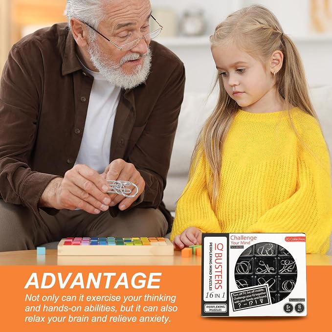 Metal Puzzle Rings Classical Metal Wire Puzzle Set Educational Mind Smart Games, Unlock Interlock Toy Perfect for Little & Adult (Black, 16pcs)