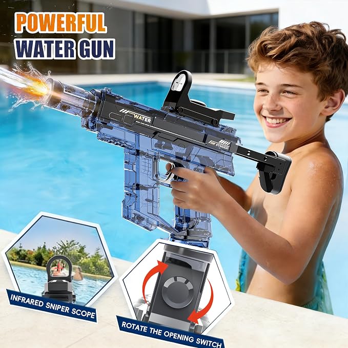 Electric Squirt Water Gun for Adults & Kid, Automatic Water Blaster Toy with Battery Powered, Long Range & High Capacity, Powerful Water Pistol for Outdoor Pool Beach Backyard Play Water Game