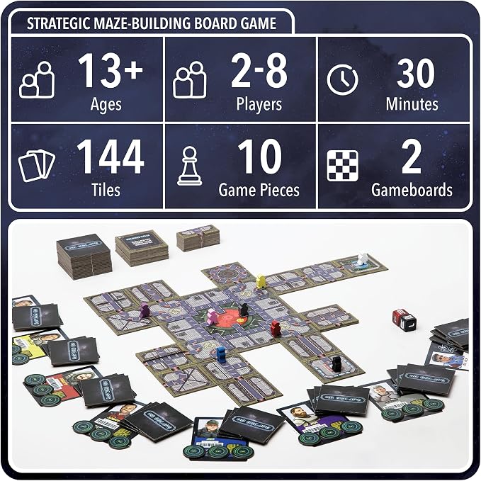 No Escape Board Game - Strategy Board Game for Adults, Family, Party - Unique Strategic Space Sabotage Traitor Maze Game with Tiles - Fun for Kids, Teenagers, Adults, 2 to 8 Players